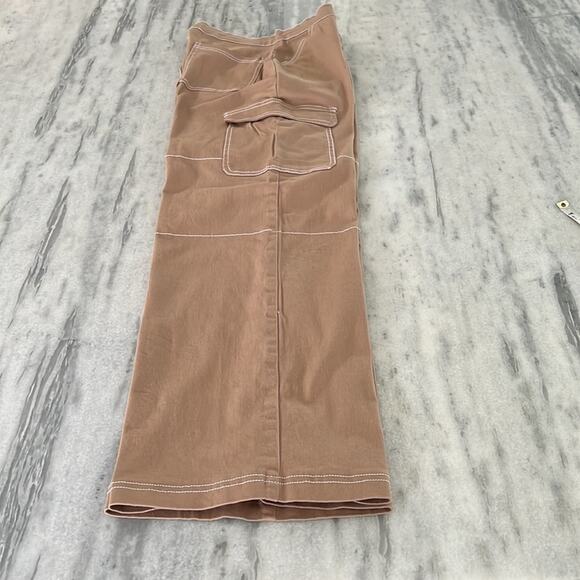 Rachel Paige XS Wide Leg Light Brown Cargo Pants Zip  Pockets Twill Streetwear - Picture 12 of 12
